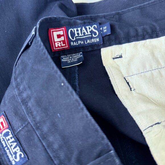 Vintage Made In Canada Chaps Ralph Lauren 100% Cotton Navy Pleated Chinos W32 - Picture 4 of 6